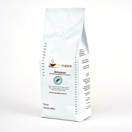 1kg pack mycuppa Amazon Rainforest Alliance certified coffee