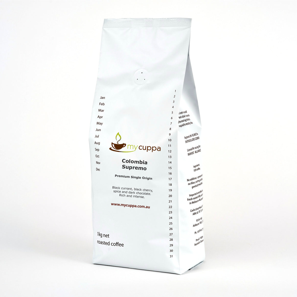 mycuppa Colombia Supremo 1kg bag of premium quality fresh roasted single origin coffee