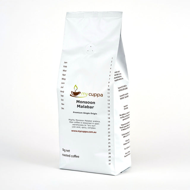 1kg pack Monsoon Malabar single origin arabica coffee