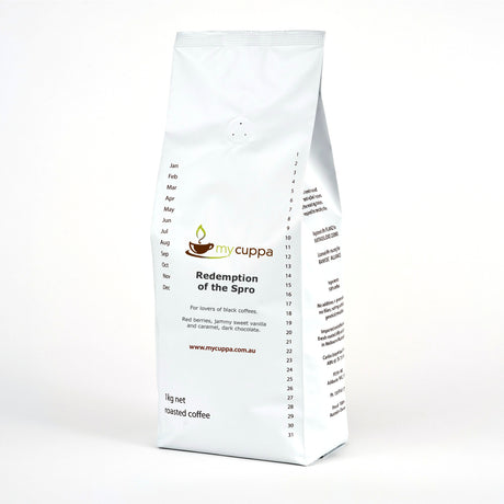 mycuppa 1kg pack of fresh roasted Redemption Of The Spro coffee blend.