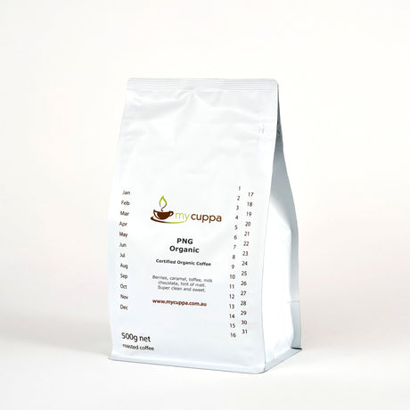 500g pack of mycuppa Papua New Guinea Organic coffee